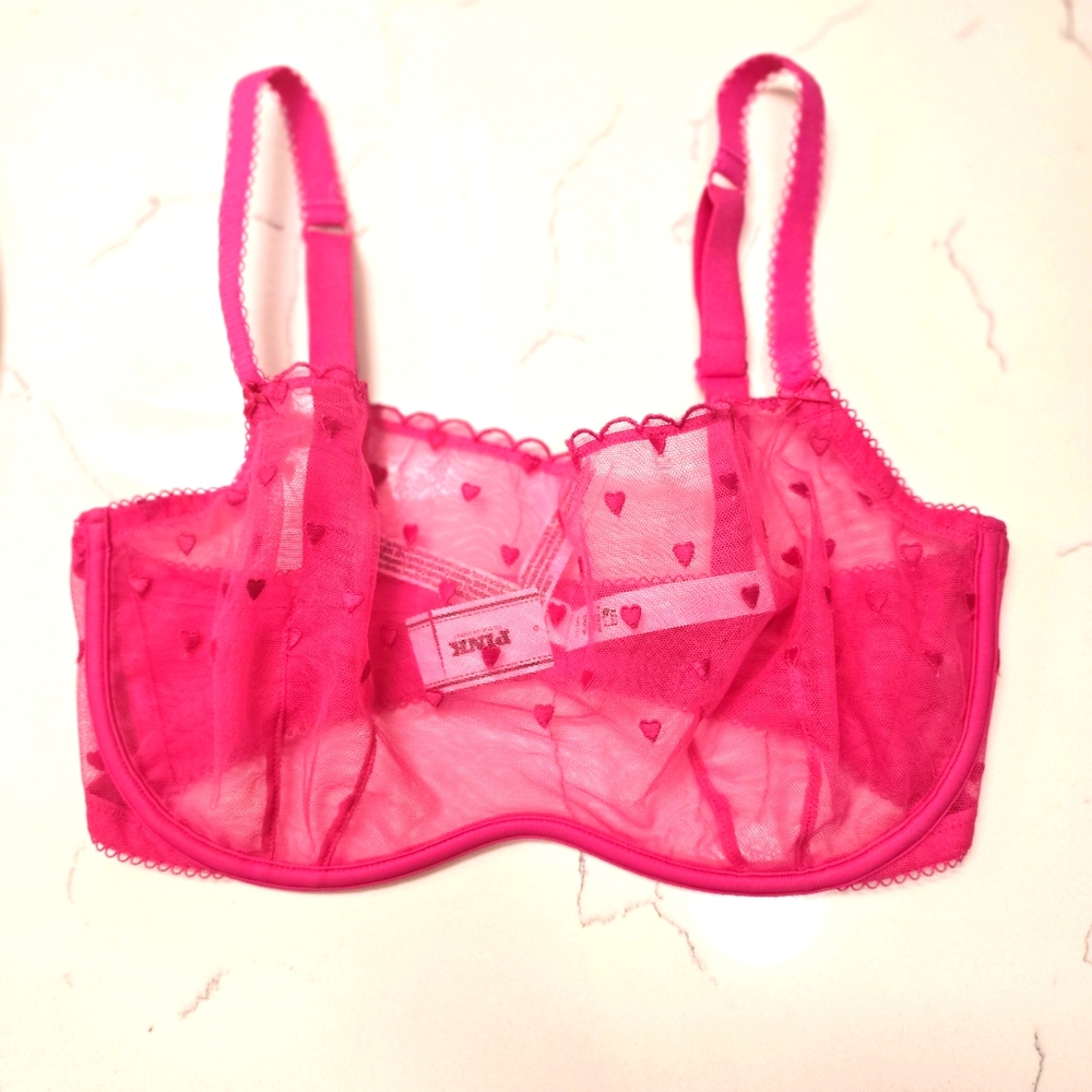 Victoria's Secret Unlined Underwire Pink Heart Bra S DD NWT
